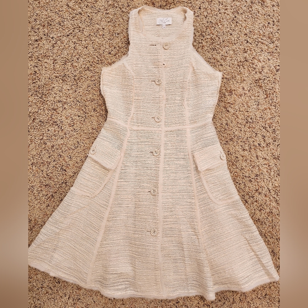 JOY CIOCI Grace Sleeveless Fitted Flared Dress with Silk Trim Size 6